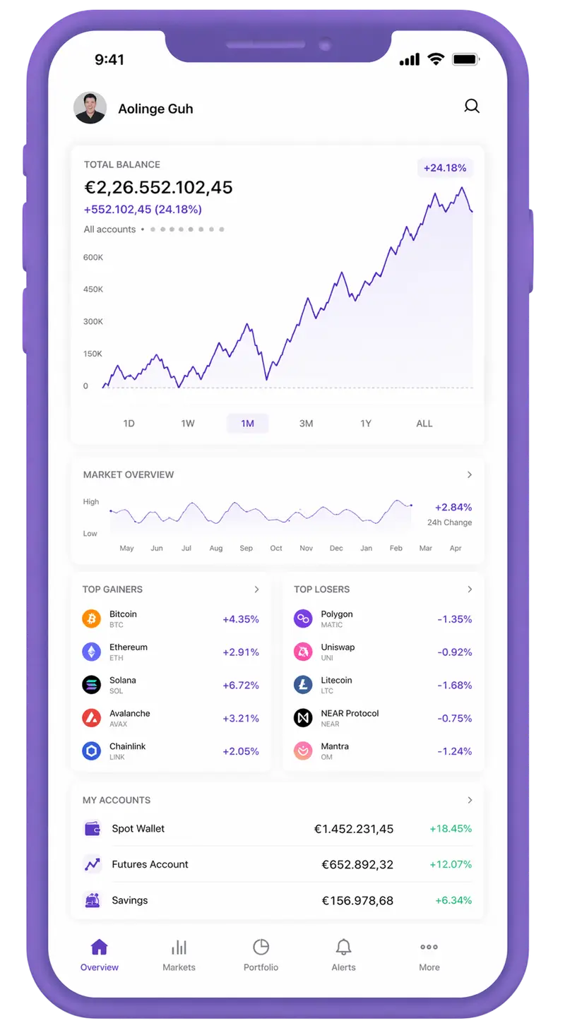 Wealthicato mobile app showing portfolio overview